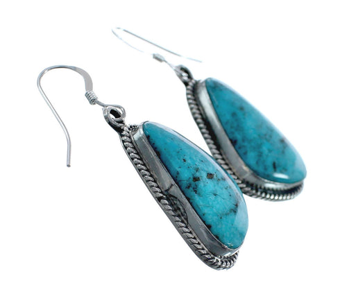 Native American Turquoise Sterling Silver Hook Dangle Earrings AX128115